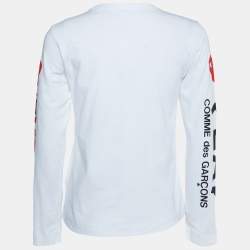 Pre Owned Comme des Garcons Play White Logo Print Cotton Long Sleeve T-Shirt M