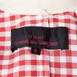 Pre Owned Comme des Garcons Red Floral Applique Gingham Cotton Asymmetric Wrap Skirt S