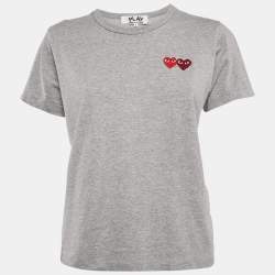Comme des Garcons Play Grey Reverse Heart Embroidered Cotton T-Shirt L