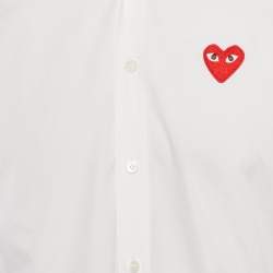 Pre Owned Comme des Garcons White Red Heart Applique Cotton Shirt S
