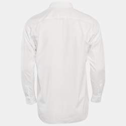 Pre Owned Comme des Garcons White Red Heart Applique Cotton Shirt S