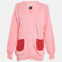 Comme des Garçons Pink Knit Contrast Pocket Detail Button Front Cardigan S