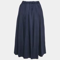 Comme des Garcons Navy Blue Wool Pleated Midi Skirt M