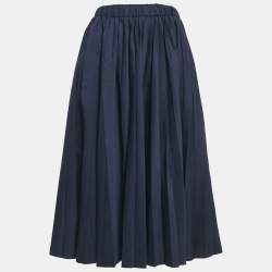 Comme des Garcons Navy Blue Wool Pleated Midi Skirt M