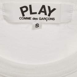 Pre Owned Comme des Garcons White Play Logo Print Cotton T-Shirt S  