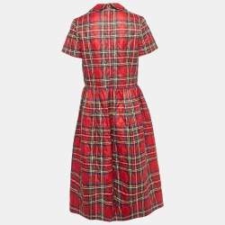 Pre Owned Comme des Garçons Red Tartan Synthetic Quilted Midi Dress M