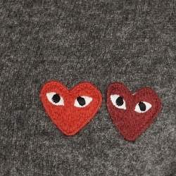 Pre Owned Comme des Garcons Play Grey Double Heart Wool V-Neck Sweater XS