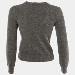 Pre Owned Comme des Garcons Play Grey Double Heart Wool V-Neck Sweater XS
