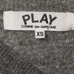Pre Owned Comme des Garcons Play Grey Double Heart Wool V-Neck Sweater XS