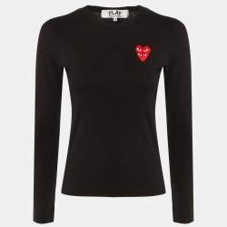 Pre Owned Comme des Garcons Play Black Cotton Play Heart Patched T-Shirt XS