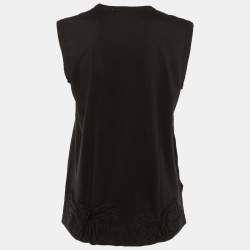 Pre Owned Comme des Garcons Black Cotton Floral Appliqued Tank Top L 