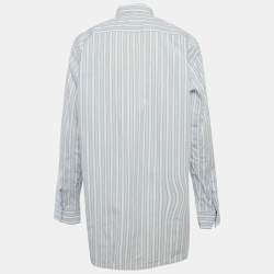 مملوكة مسبقًا قميص قطن بطبعة فراولة مخططة زرقاء كوم دي غارسون متوسط حجم