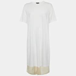 Pre Owned فستان كوم دي غارسون صوف أبيض وجيرسي غير متماثل متوسط الحجم