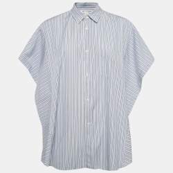 Pre Owned Comme des Garcons Blue Striped Cotton Side Open Shirt M