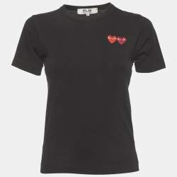 Pre Owned تي شيرت قميص قطن أسود مُطرَّز قلب بلاي كوم دي غارسون صغير جدًا