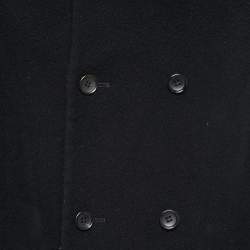 Pre Owned Comme des Garcons Black Wool Hooded Double Breasted Long Coat S