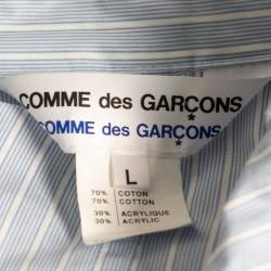 Pre Owned Comme des Garcons Light Blue Striped Cotton and Acrylic Button Front Shirt L