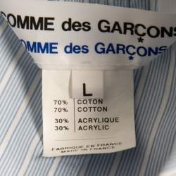 Pre Owned Comme des Garcons Light Blue Striped Cotton and Acrylic Button Front Shirt L