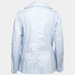 Pre Owned Comme des Garcons Light Blue Striped Cotton and Acrylic Button Front Shirt L
