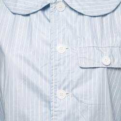 Pre Owned Comme des Garcons Light Blue Striped Cotton and Acrylic Button Front Shirt L