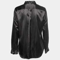 Pre Owned Comme des Garcons Black Satin Ruffled Button Front Shirt L
