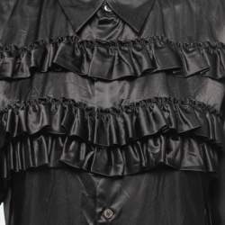 Pre Owned Comme des Garcons Black Satin Ruffled Button Front Shirt L