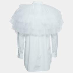 Pre Owned Comme des Garcons White Cotton Ruffled Tulle Shirt S