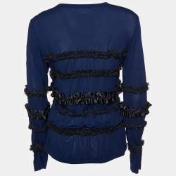 Comme des Garcons Navy Blue Jersey Frill Detail Cut Out Detail Top L