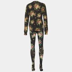 Pre Owned Comme des Garcons Black Floral Printed Wool Knit & Jersey Leggings M