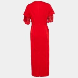 Pre Owned Comme des Garcons Red Cotton Tie Front Long Coat M