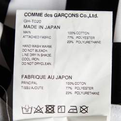 Pre Owned Comme des Garcons White Cotton Knit Checkered Satin Asymmetric Hem T-Shirt M