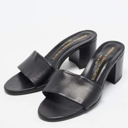 Pre Owned Common Projects Size 37 Black Leather Block Heel Slide Sandals