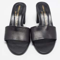 Pre Owned Common Projects Size 37 Black Leather Block Heel Slide Sandals