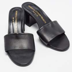 Pre Owned Common Projects Size 37 Black Leather Block Heel Slide Sandals