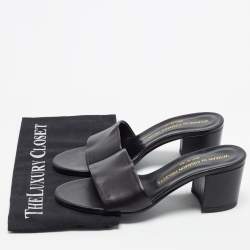 Pre Owned Common Projects Size 37 Black Leather Block Heel Slide Sandals