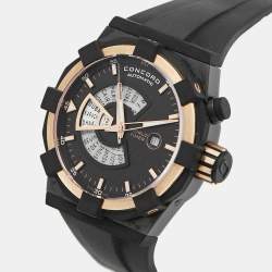 Concord Black 18k Rose Gold PVD Coated Stainless Steel Rubber C1 World Timer 01.6.78.1016 Men's Wristwatch 48 mm 