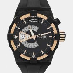 Concord Black 18k Rose Gold PVD Coated Stainless Steel Rubber C1 World Timer 01.6.78.1016 Men's Wristwatch 48 mm 