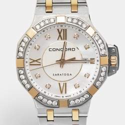 Concord Mother of Pearl Aftermarket Diamonds 18k Rose Gold Stainless Steel Saratoga 02.3.15.1165 Women's Wristwatch 31 mm 