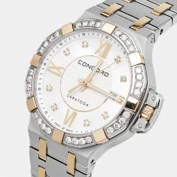 Concord Mother of Pearl Aftermarket Diamonds 18k Rose Gold Stainless Steel Saratoga 02.3.15.1165 Women's Wristwatch 31 mm 