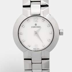 Pre Owned Concord White Mother Of Pearl Diamond Stainless Steel La Scala 14.G4.1846 Women's Wristwatch 25.80 mm