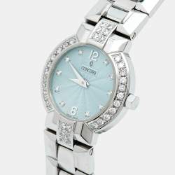 Pre Owned Concord La Scala 14.G4.1843 Powder Blue Dial Stainless Steel Diamond Women's Wristwatch 26 mm