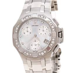 Pre Owned Concord White Mother of Pearl Stainless Steel Diamonds Saratoga 14.H1.1881S Women's Wristwatch 33 mm