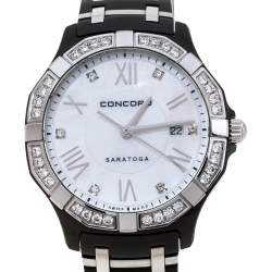 Pre Owned Concord White Mother Of Pearl Two-Tone Stainless Steel Diamond Saratoga CC.02.3.36.1091S Women's Wristwatch 31 mm