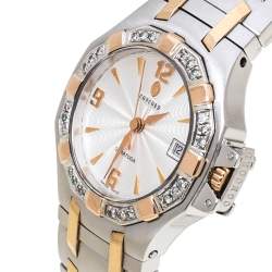 Pre Owned Concord Silver White 18K Rose Gold Stainless Steel Diamond Saratoga 24.E1.1855 Women's Wristwatch 28 mm