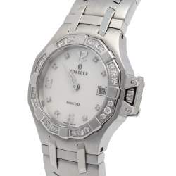 Pre Owned Concord Mother of Pearl Stainless Steel Diamonds Saratoga 14.E1.1855 S Women's Wristwatch 28 mm