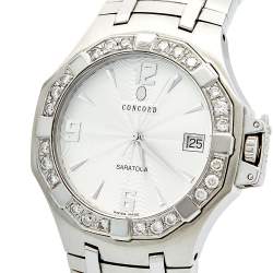 Pre Owned Concord Silver Stainless Steel Diamond Saratoga 14.C2.1894 Women's Wristwatch 37 mm 