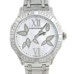 Pre Owned Concord Mother of Pearl Flower Stainless Steel Diamond Saratoga 02.3.14.1060 Women's Wristwatch 31 mm