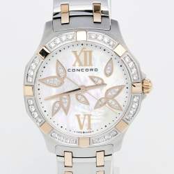 مملوكة مسبقًا Concord Mother Of Pearl 18K Rose Gold Stainless Steel Diamond Saratoga 320307 Women's Wristwatch 31 mm