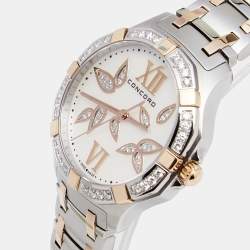 مملوكة مسبقًا Concord Mother Of Pearl 18K Rose Gold Stainless Steel Diamond Saratoga 320307 Women's Wristwatch 31 mm