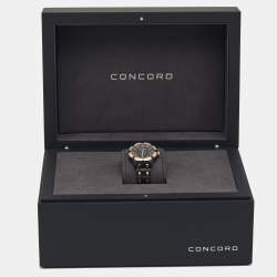 Pre Owned Concord Black Diamond 18k Rose Gold PVD Coated Stainless Steel Saratoga 02.3.68.1117S Women's Wristwatch 31 mm